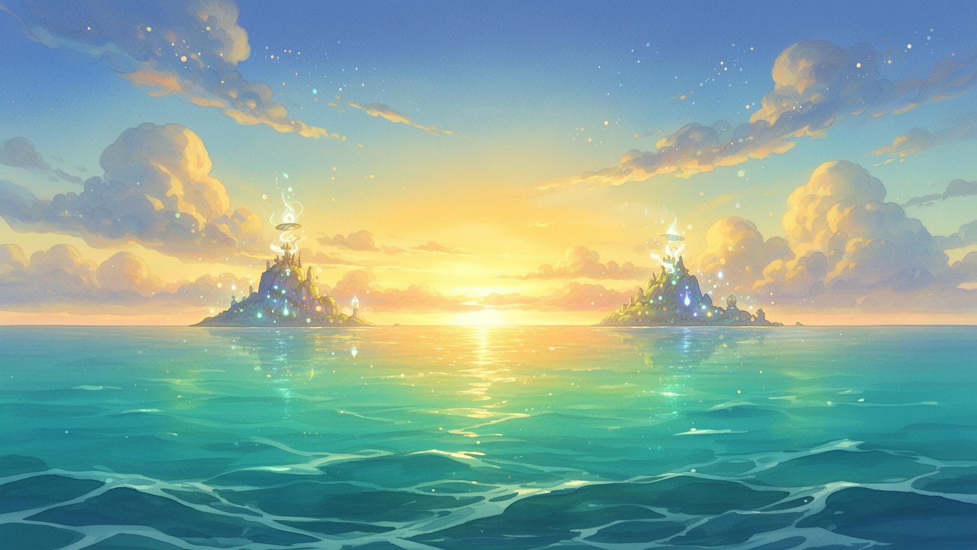 Ocean horizon at golden hour